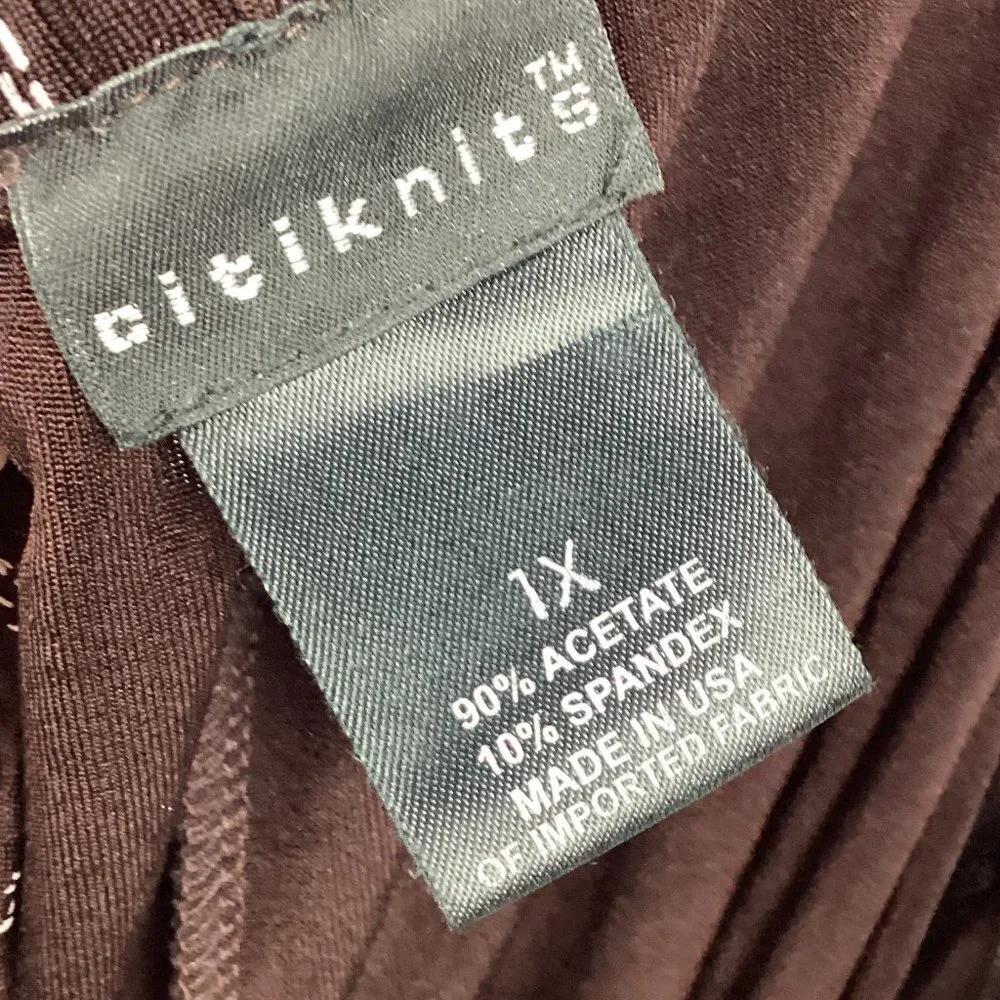 Citiknits Brown Cream Striped Pencil Midi Skirt 1X